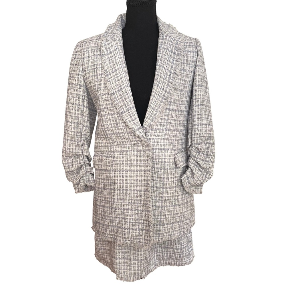 Maison d'Amélie Skirt Suit Set Womens 2 Jacket 4 Skirt Blue Lilac Wool Tweed